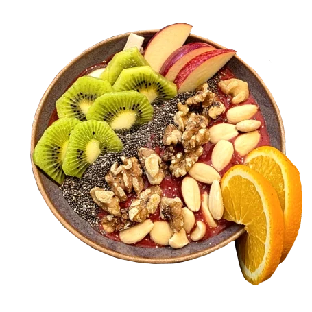 Smoothie Bowl Bunte Smoothie Bowl mit Früchten und Crunch-Topping.